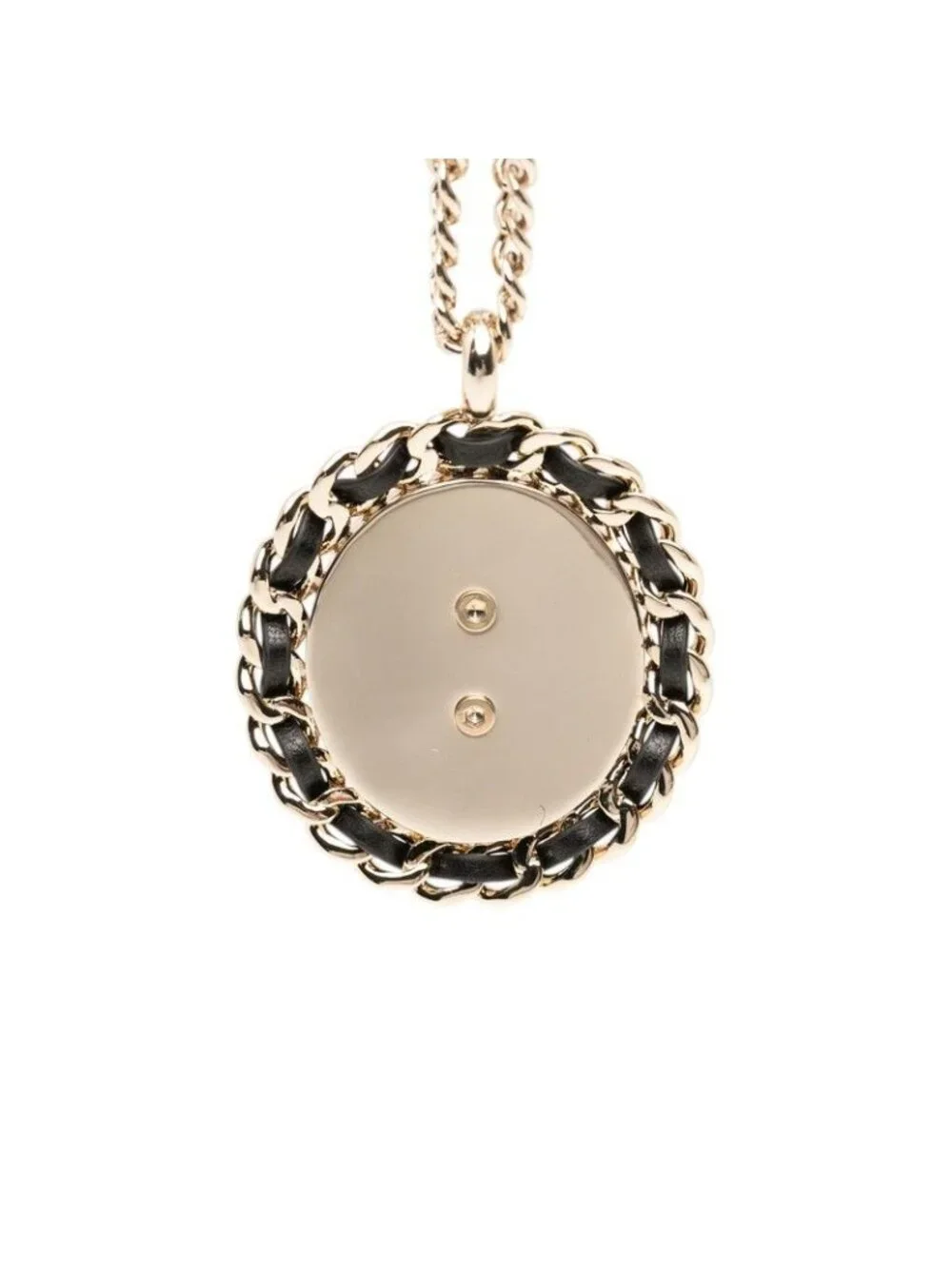 Chanel CC Logo Chain Necklace Gold Blue Black Plated Leather Denim